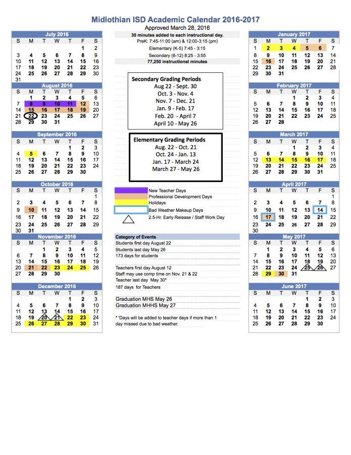 The school board approved calendar for 2016-2017 in March.