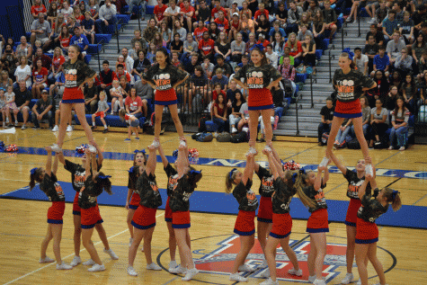 Heritage's Varsity Cheerleaders performing their routine.