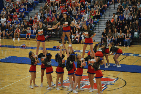 Heritage's Varsity Cheerleaders performing their routine.