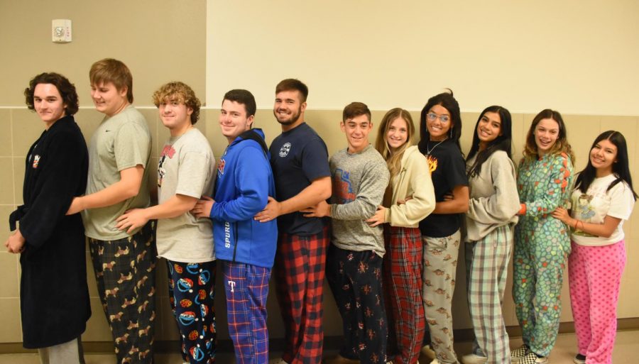 Students wear their pajamas for pj day.