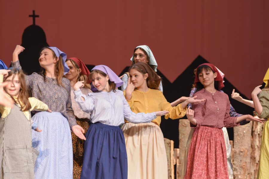 These girls are dancing in tradition for the A-cast Fiddler On The Roof performance.