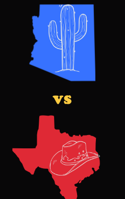 Arizona and Texas have many cultural differences. The states have both experienced their own events and characteristics leading to these differences. 

- Made in Canva