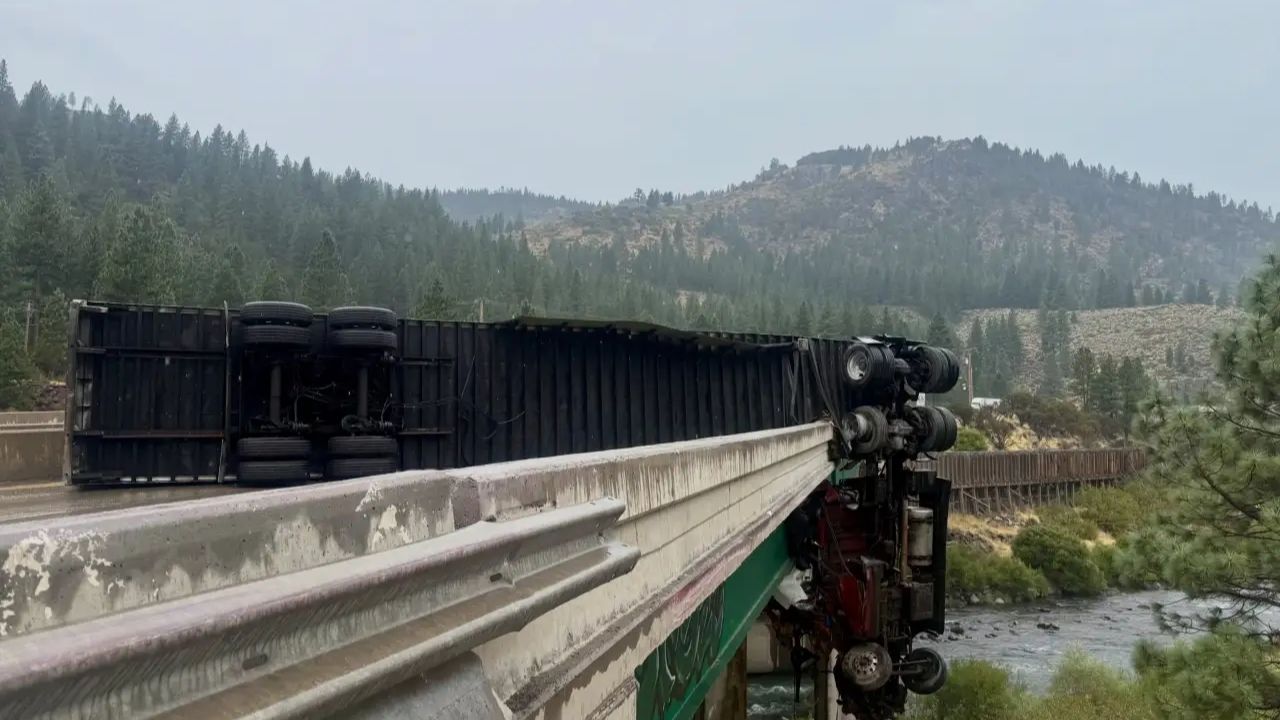 Semi Truck Left Dangling Off California I-80 Bridge After Major-Injury Crash